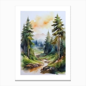 Taiga watercolor landscape, high quality watercolor forest background.10 Canvas Print