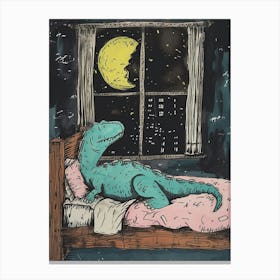 Dinosaur Snoozing In Bed At Night Abstract Illustration 3 Canvas Print
