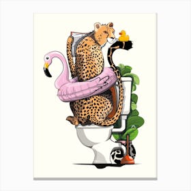 Cheetah On The Toilet Canvas Print