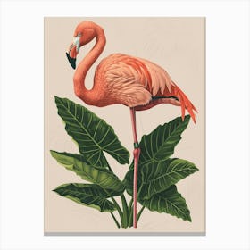 Jamess Flamingo And Alocasia Elephant Ear Minimalist Illustration 1 Canvas Print