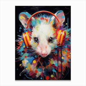  A Possum Wearing Headphones Vibrant Paint Splash 3 Canvas Print
