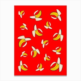 Bananas On Red Background Canvas Print