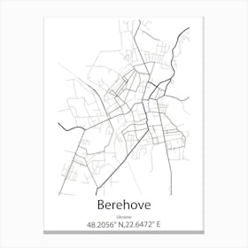 Berehove,Ukraine Minimalist Map Canvas Print