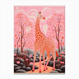Pink Giraffe & Plants 2 Canvas Print