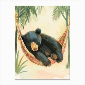American Black Bear Napping In A Hammock Storybook Illustration 2 Canvas Print