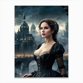 Digital Painting of Gorgeous Victorian Woman with Classic London City Scenery #6 Canvas Print