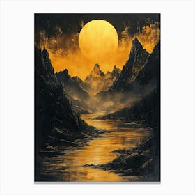 Moonlight Over The Mountains, Monochrome, Charcoal Art Stampe su tela