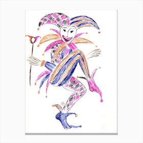 Jester - Anton Maliar arlequin jocker drawing purple blue orange vertical circus kids children funny Canvas Print