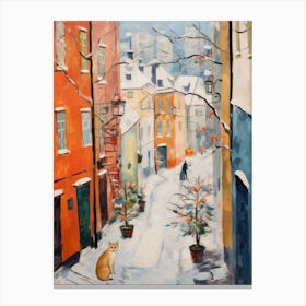 Cat In The Streets Of Stockholm   Sweden With Snow 3 Canvas Print