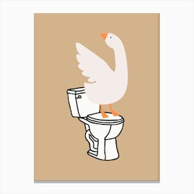 Silly Goose on Toilet Beige Canvas Print