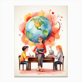 Teacher Teaching Children About The World Canvas Print