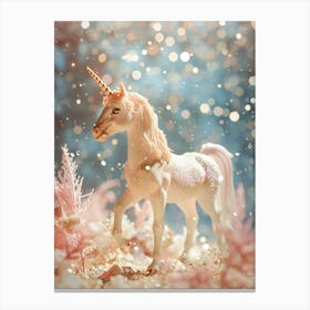 Toy Glitter Unicorn Winter Scene Canvas Print