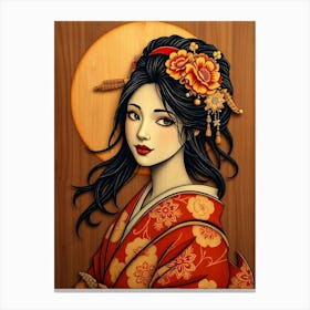 Geisha - Wood Portrait Canvas Print