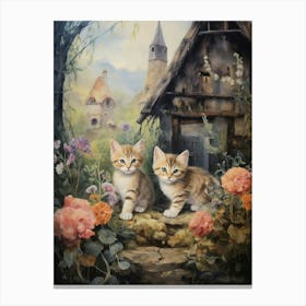 Cute Kittens In Medieval Village 3 Canvas Print