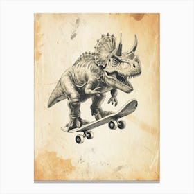 Vintage Dinosaur On A Skateboard 2 Canvas Print