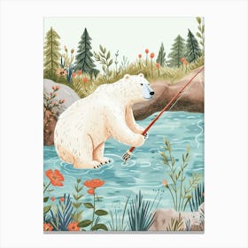 Polar Bear Fishing In A Stream Storybook Illustration 1 Canvas Print