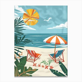 Beach Chairs And Umbrella Canvas Print