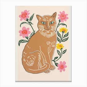 Cute Burmese Cat With Flowers Illustration 4 Canvas Print