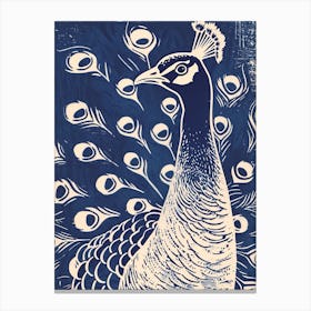Peacock Feather Pattern Linocut Inspired Canvas Print