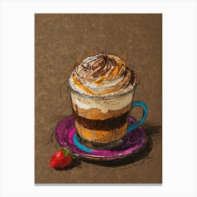 Coffee Cup With Whipped Cream And Strawberry Canvas Print