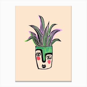 Oyster Plant In Painted Face Pot Canvas Print