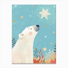 Polar Bear Looking At A Starry Sky Storybook Illustration 3 Canvas Print