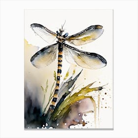 Black Saddlebags Dragonfly Storybook Watercolour 3 Canvas Print