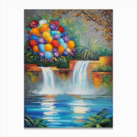 Flowers By The Waterfall Canvas Print