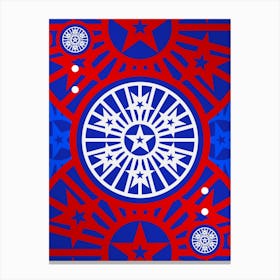 Geometric Abstract Glyph in White on Red and Blue Array n.0057 Canvas Print