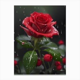 Red Roses At Rainy With Water Droplets Vertical Composition 11 Canvas Print