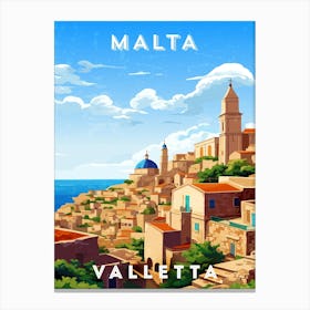 Malta, Valletta — Retro travel minimalist poster 4 Canvas Print