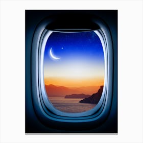 Airplane window with Moon, porthole #2 Canvas Print