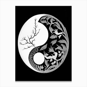 Minimal Yin and Yang 6 Linocut Canvas Print