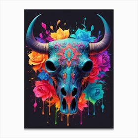 Floral Bull Skull Neon Iridescent Painting (27) Canvas Print