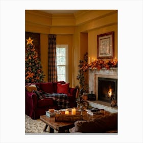 Autumn Themed Cozy Living Room Warm Golden Light Bathing The Room Soft Textures Of Plush Pillows N (5) Canvas Print