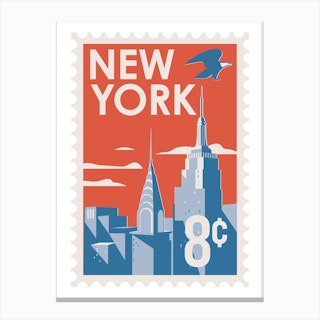 New York City Stamp Red Canvas Print
