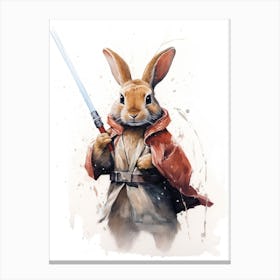 Bunny Rabbit As A Jedi Watercolour 1 Canvas Print