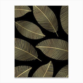 Gold Leaves On Black Background Canvas Print