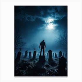 Death Fear Rising Full Fog Gravestone Dark Night Evil Background Holiday Horror Undead (21) Canvas Print