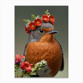 Robin With Flower Crown 13 Canvas Print