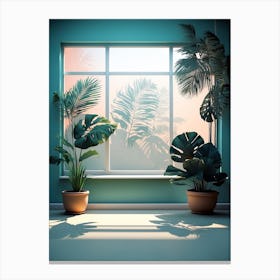 Potted Plants in a Blue Room Canvas Print