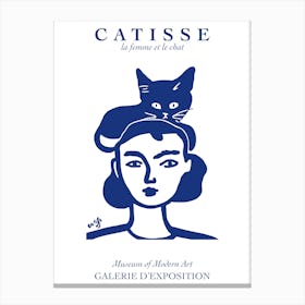 Cat Henri Matisse Catisse Woman With Cat Blue Line Art Face Canvas Print