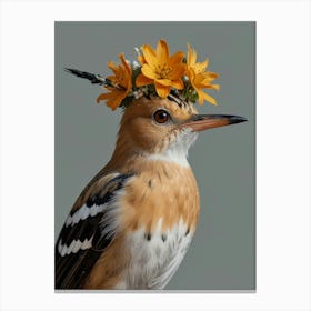 Bird With Flower Crown European Robin Art 1 Canvas Print