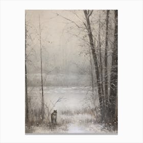 Vintage Winter Animal Painting Gray Wolf 2 Canvas Print