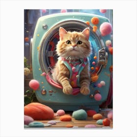 Cat In Washing Machine 3 Canvas Print