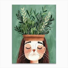 Cat With Plants On Her Head Canvas Print