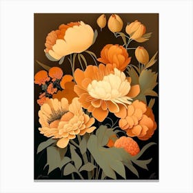 Cut Flowers Of  Peonies 1 Orange Vintage Sketch Canvas Print