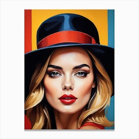 Woman Portrait With Hat Pop Art (53) Canvas Print