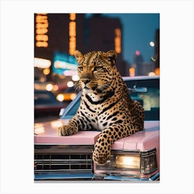 Leopard On A Pink Cadillac Canvas Print