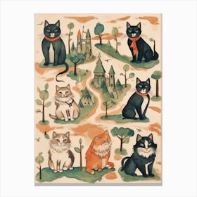 Cats Sat On A Medieval Map Canvas Print